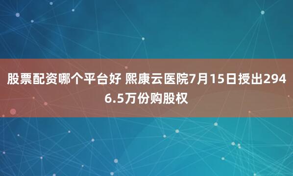 股票配资哪个平台好 熙康云医院7月15日授出2946.5万份购股权
